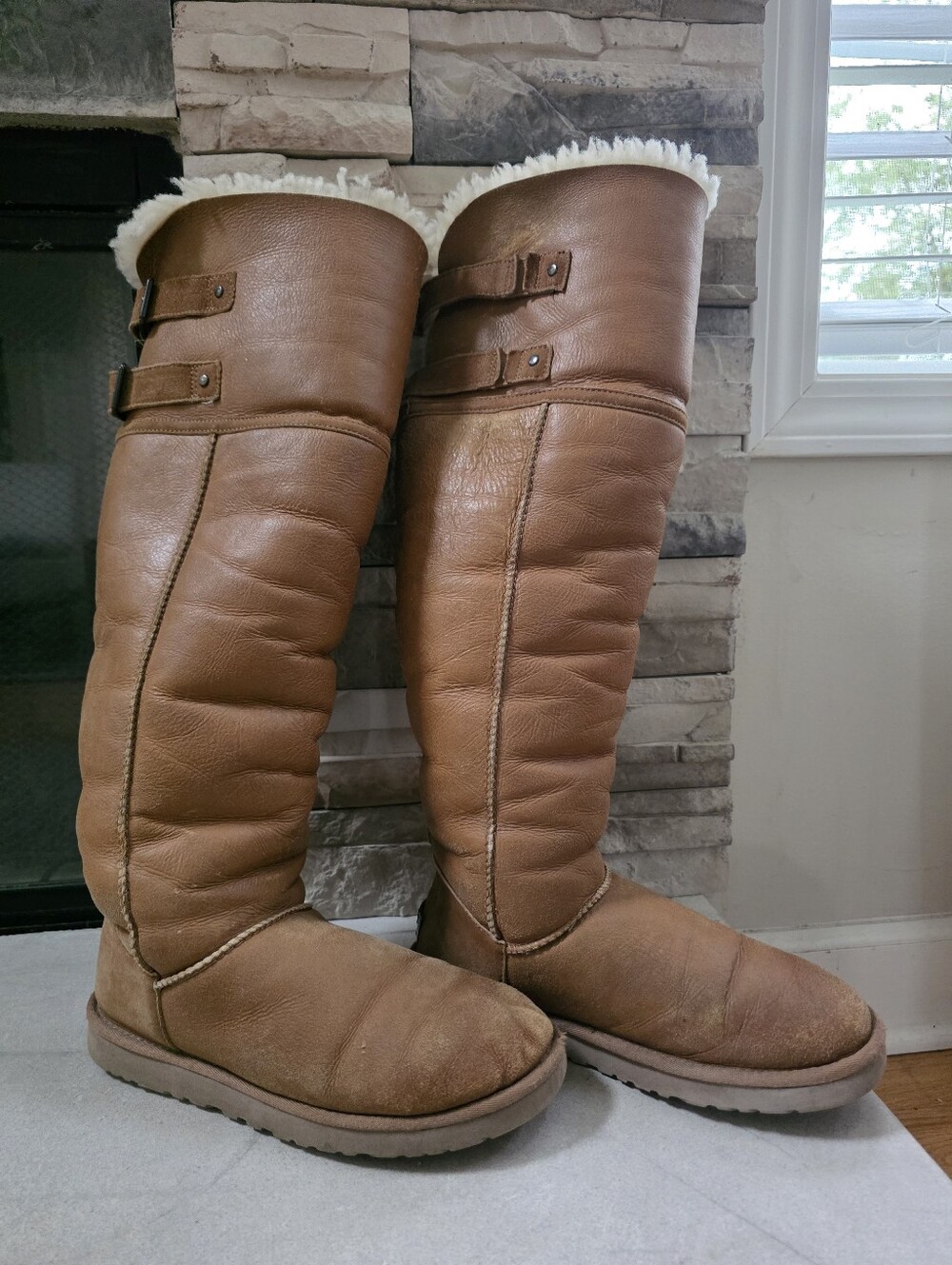 UGG Devandra Tall Leather Over-The-Knee Boots Chestnut Size 8